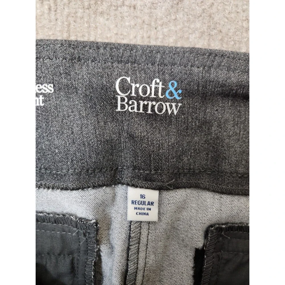 Croft Barrow Effortless Stretch Bootcut Pants Women 16 Gray Slimming Pull On NEW